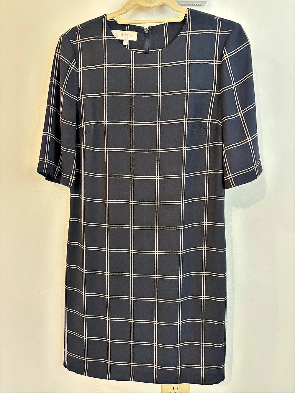HOBBS checkered Dress in Blue & Ivory Size 6 Like New